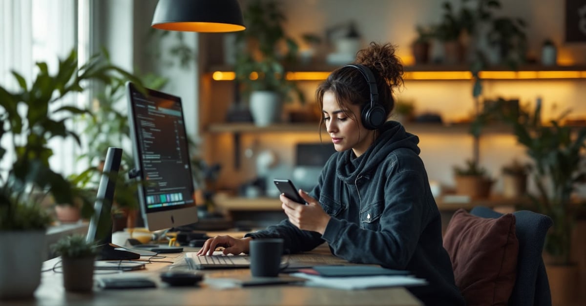 Création de contenu digital : personne travaillant sur un projet numérique avec ordinateur et notes