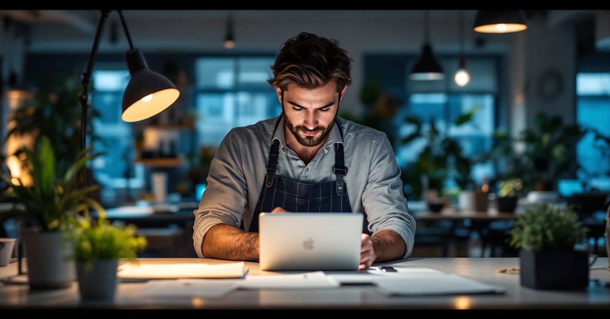 Professionnel du digital travaillant sur ordinateur dans un espace de travail moderne — métier du digital 2024