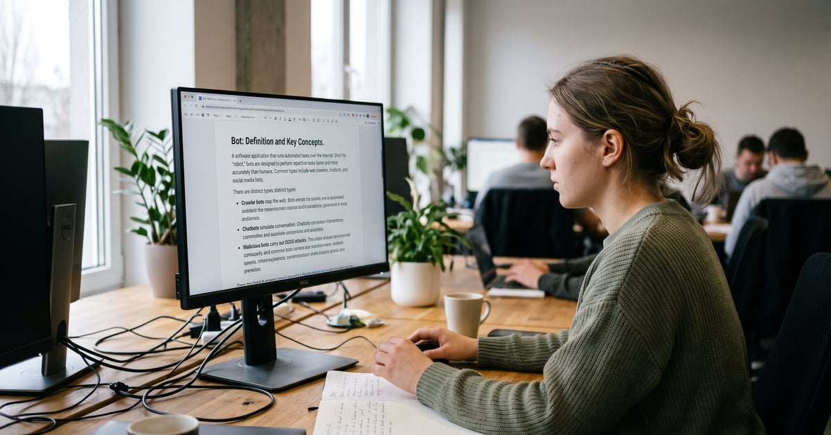 Bots définition : représentation visuelle d'un bot numérique dans un environnement technologique moderne