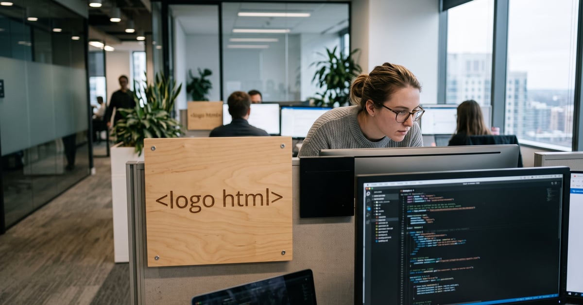 Intégration d'un logo en HTML sur un écran de développeur web moderne